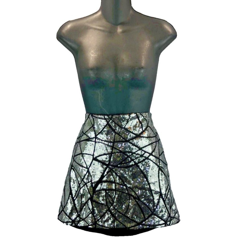 NWT EVENT Womens Sz L Black Sequin Stretchy MINI Evening Mini Skirt